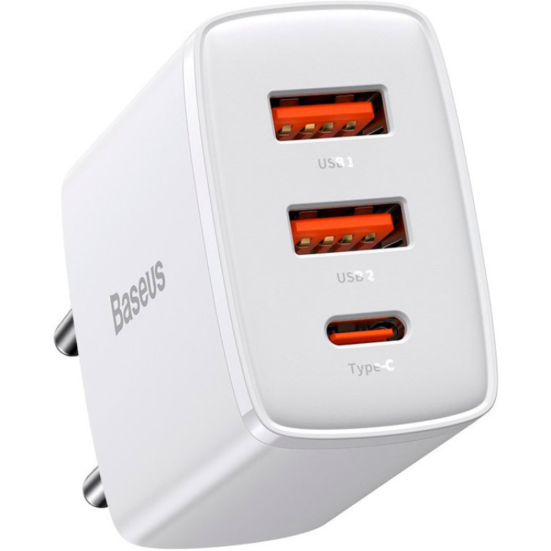 Мережевий зарядний пристрій Baseus Compact Quick Charger 2USB+1Type-C 30W EU White CCXJ-E02