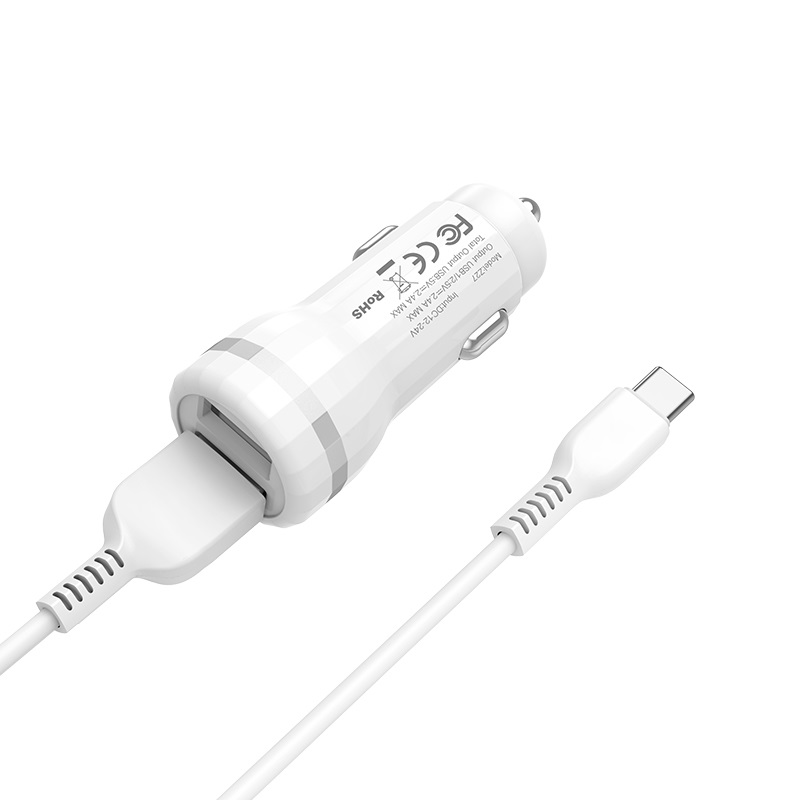 АЗП HOCO Z27 Staunch 2USB/2,4A+Type-C White - 2