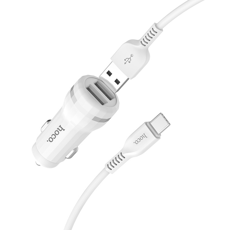 АЗП HOCO Z27 Staunch 2USB/2,4A+Type-C White