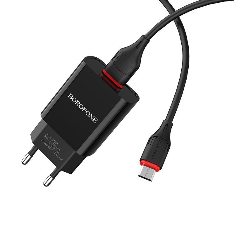 Мережевий зарядний пристрій BOROFONE BA20A Sharp 1USB/2.1A+ Cable Micro black