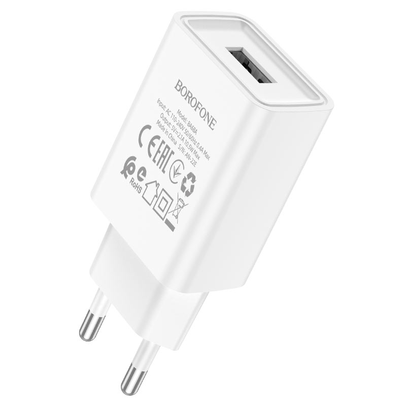 Мережевий зарядний пристрій BOROFONE BA68A Glacier 1USB/2.1A white