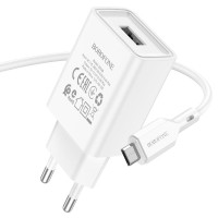 Мережевий зарядний пристрій BOROFONE BA68A Glacier 1USB/2.1A+ Cable Micro white