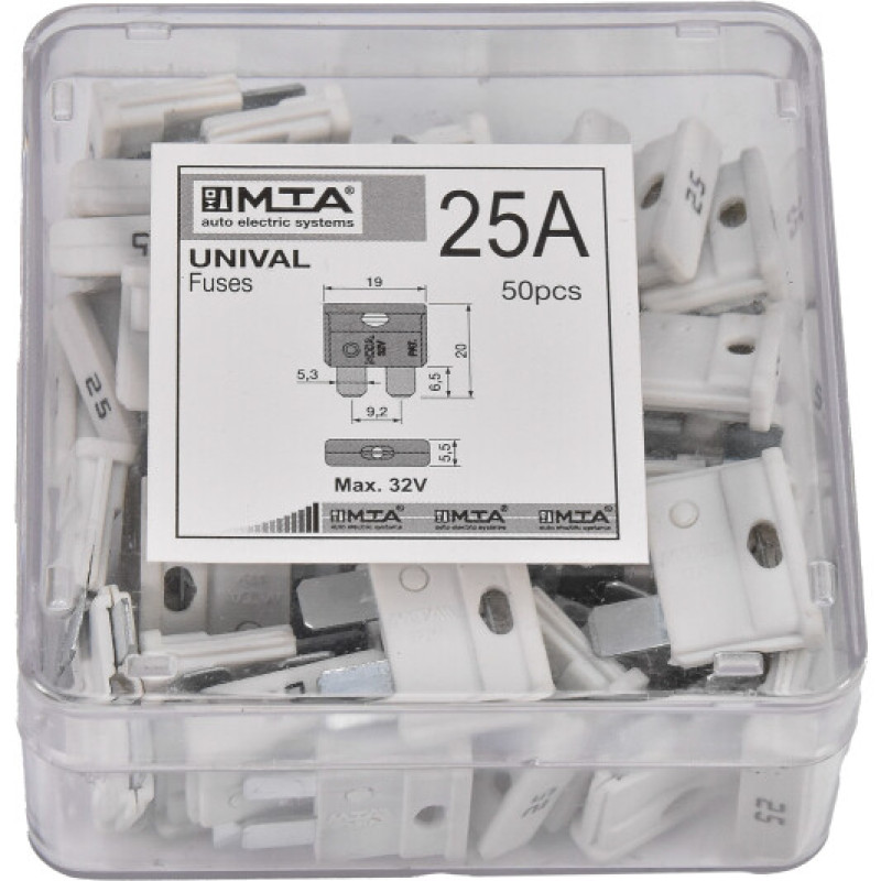 Запобіжники плоскі євро 25А (50 шт в паке)