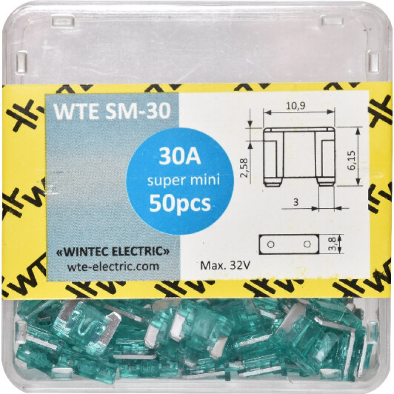 Запобіжники плоскі супер міні 30А (50 шт в паке)