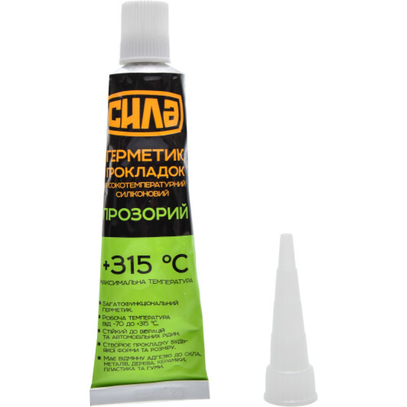 Герметик прокладок високотемпературний + 315 ° С, 100% силіконовий, прозорий 5х25г (пачка 5шт) (СИЛА