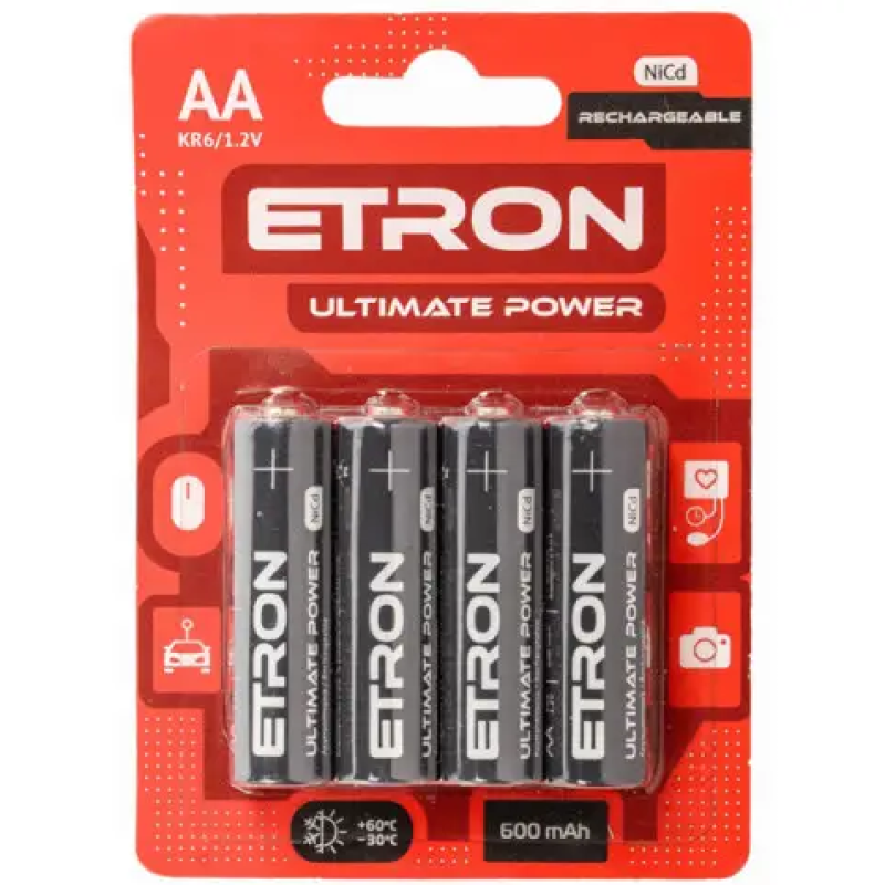 Акумулятор ETRON Ultimate Power R6, AA 600mAh Ni-Cd Blister, 4 pcs 4/48