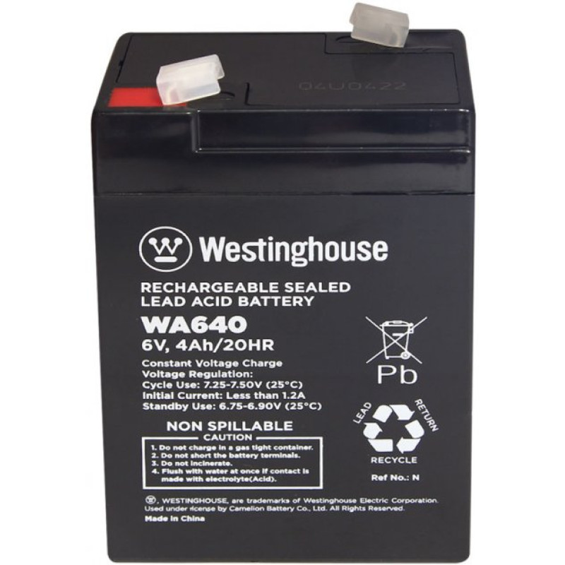 Батарея акумуляторна свинцево-кислотна  Westinghouse 6V, 4Ah, terminal F1, 1шт