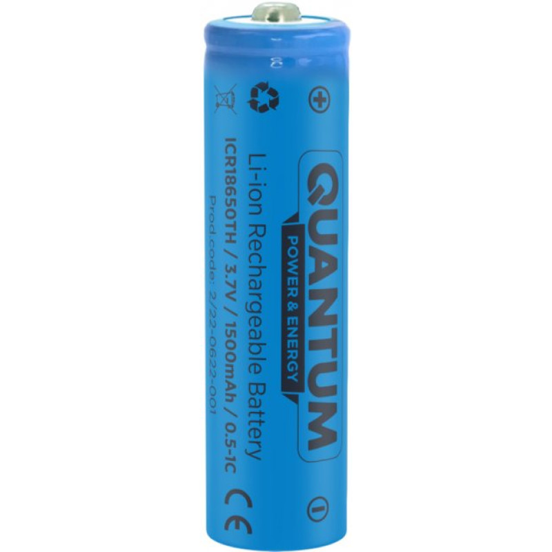 Акумулятор літій-іонний Quantum Li-ion ICR18650, 1500mAh, 0.5-1С з клемним виступом, 1шт/уп (82023)