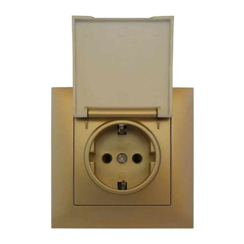 Розетка внутрішня 1-а із заземленням з кришкою MARSHEL Ideal RS16-473 золото 1/10