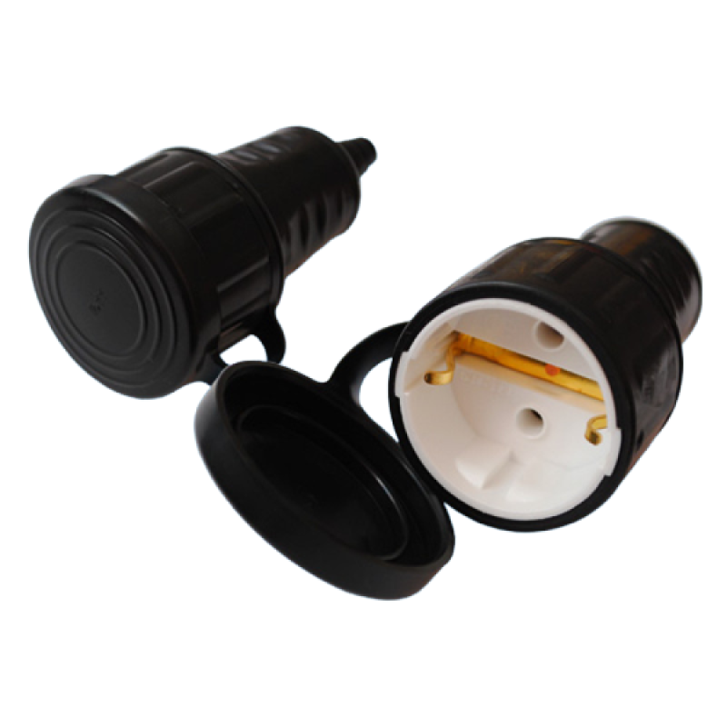 Розетка для подовжувача  бризкозахисна з кришкою гумова 250В 16А Bylectrica Р16-361