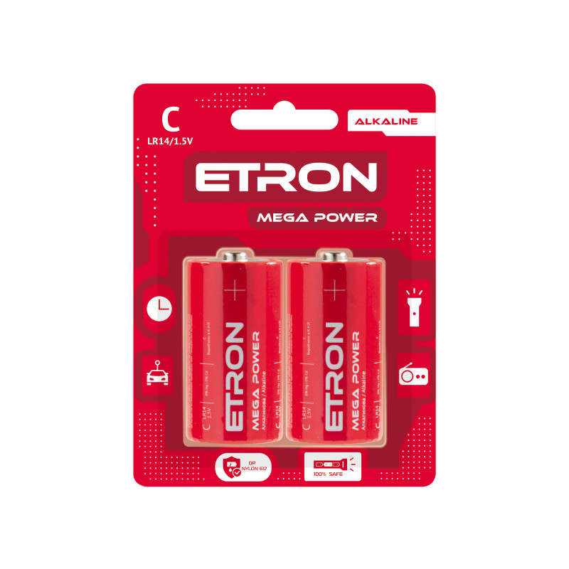 Батарейка ETRON Mega Power C-LR14 Blister Alkaline бл.2/12