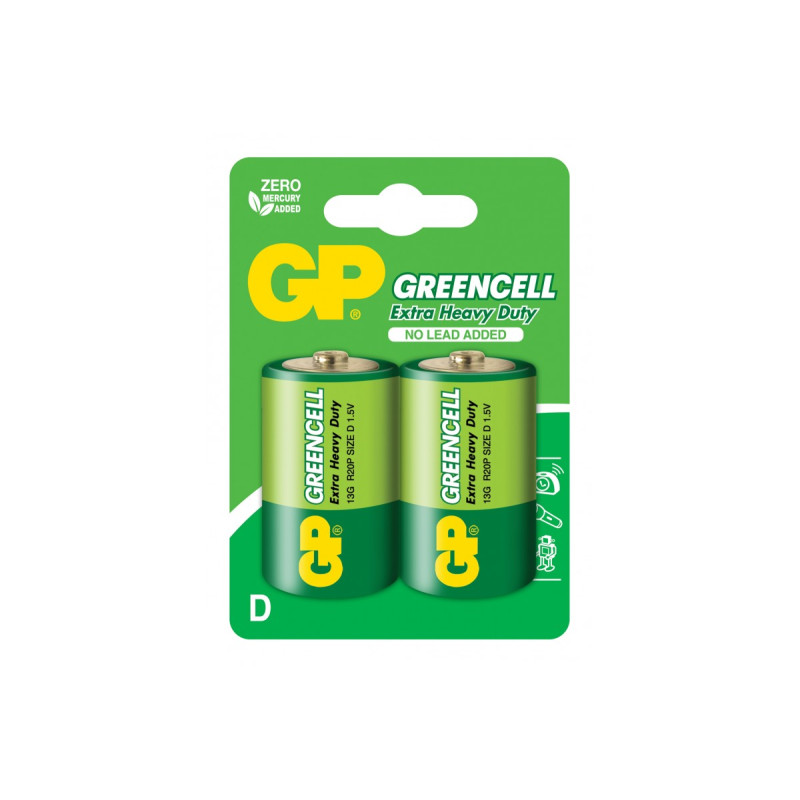 Батарейка GP 13G-U2 сольова R20 D Greencell     бл2/20 **