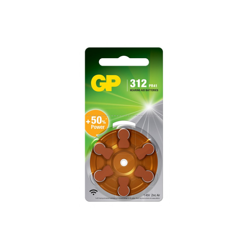 Батарейка GP ZA312-D6 Повітряно-цинкова PR41, DA312X для слухових апаратів 6/60