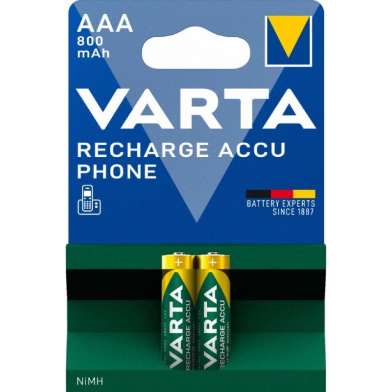 Акумулятор VARTA RECHARGEABLE ACCU AAA R03 800mAh BLI 2 NI-MH (READY 2 USE) 2/20