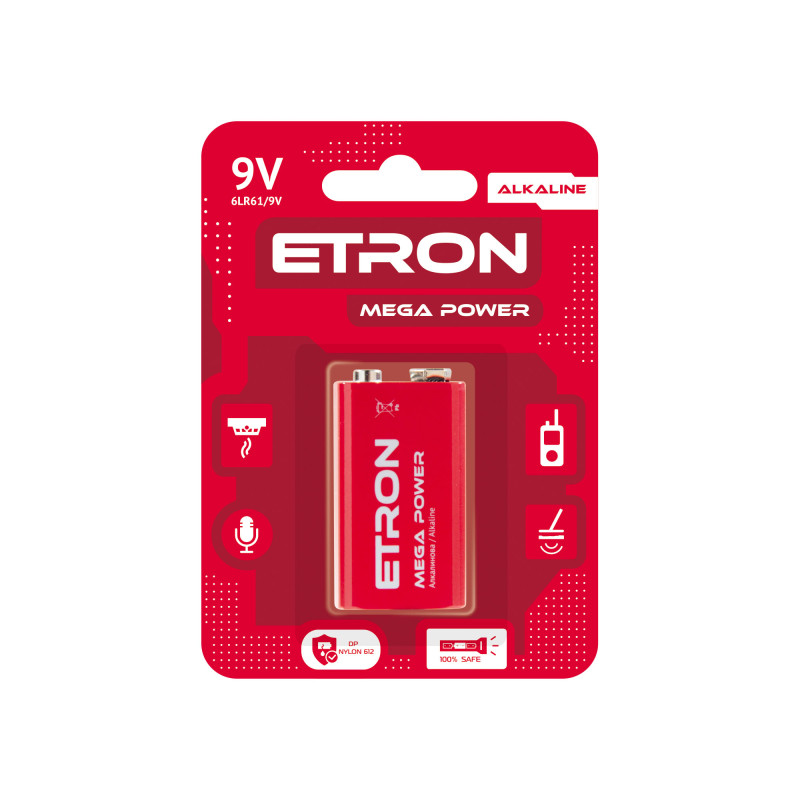 Батарейка ETRON Mega Power 6LR61 9V Blister Alkaline, 1 pcs 1/12