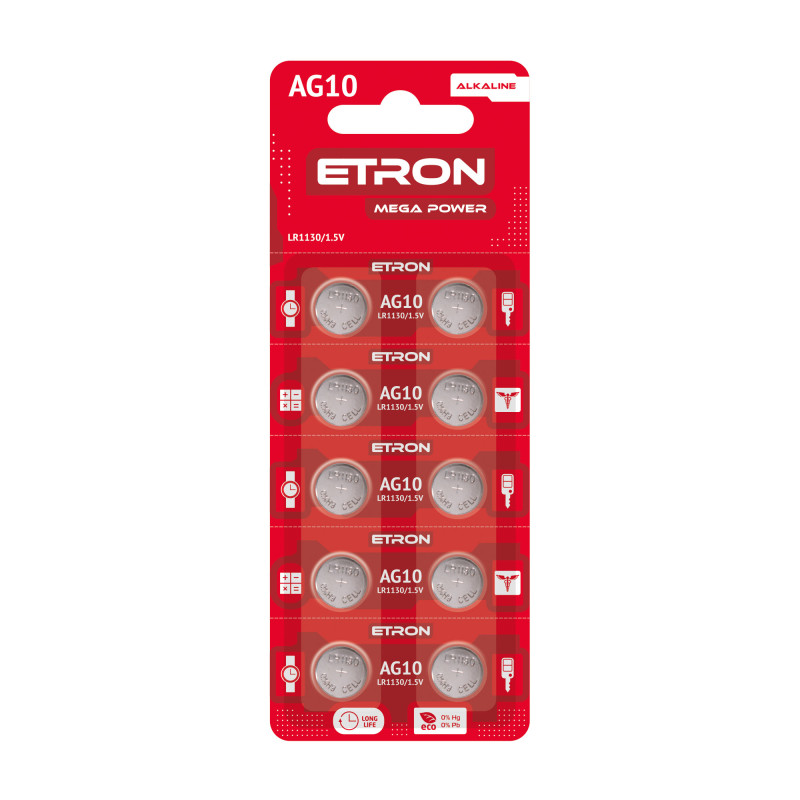 Батарейка ETRON Mega Power AG 10 (LR1130) Blister 10 pcs 10/200