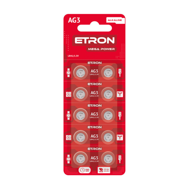 Батарейка ETRON Mega Power AG 3 (LR41) Blister 10 pcs 10/200