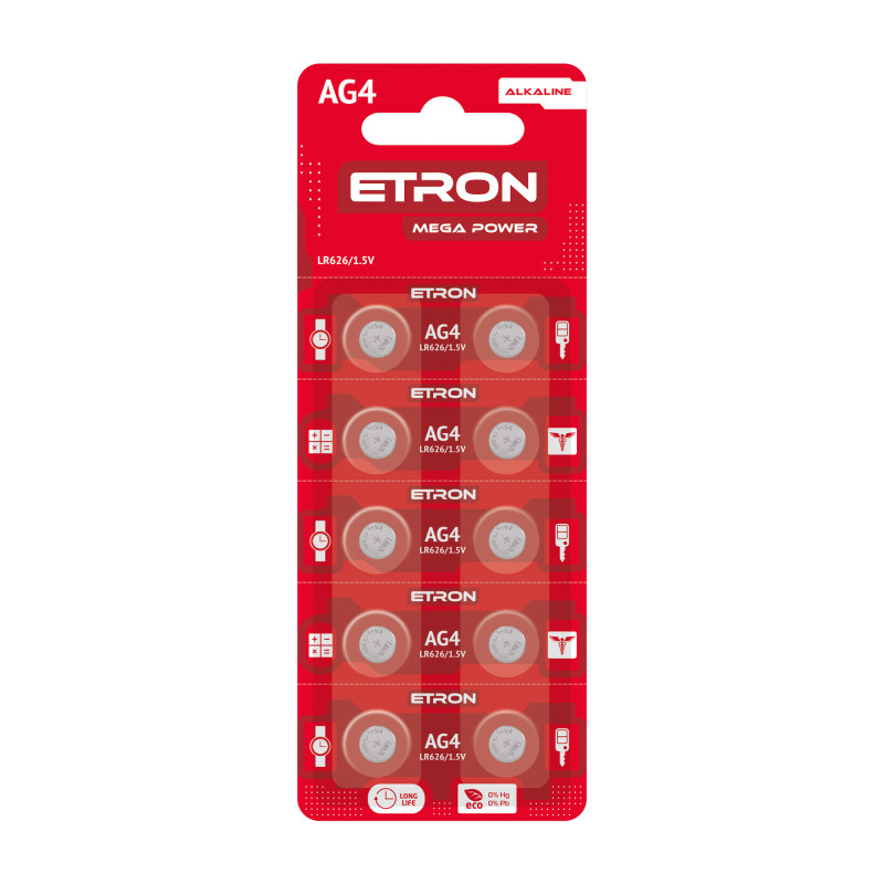 Батарейка ETRON Mega Power AG 4 (LR626) Blister 10 pcs 10/200