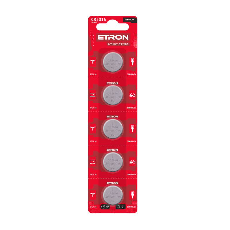 Батарейка ETRON Lithium Power CR2016 3V Blister 5 pcs 5/60
