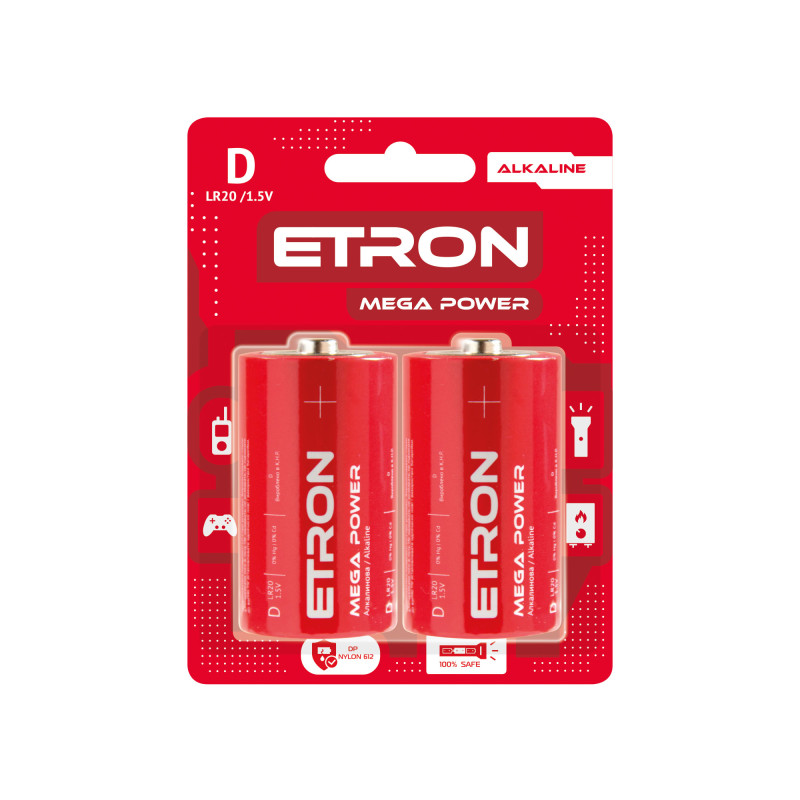 Батарейка ETRON Mega Power D-LR20 Blister Alkaline, 2 pcs 2/12