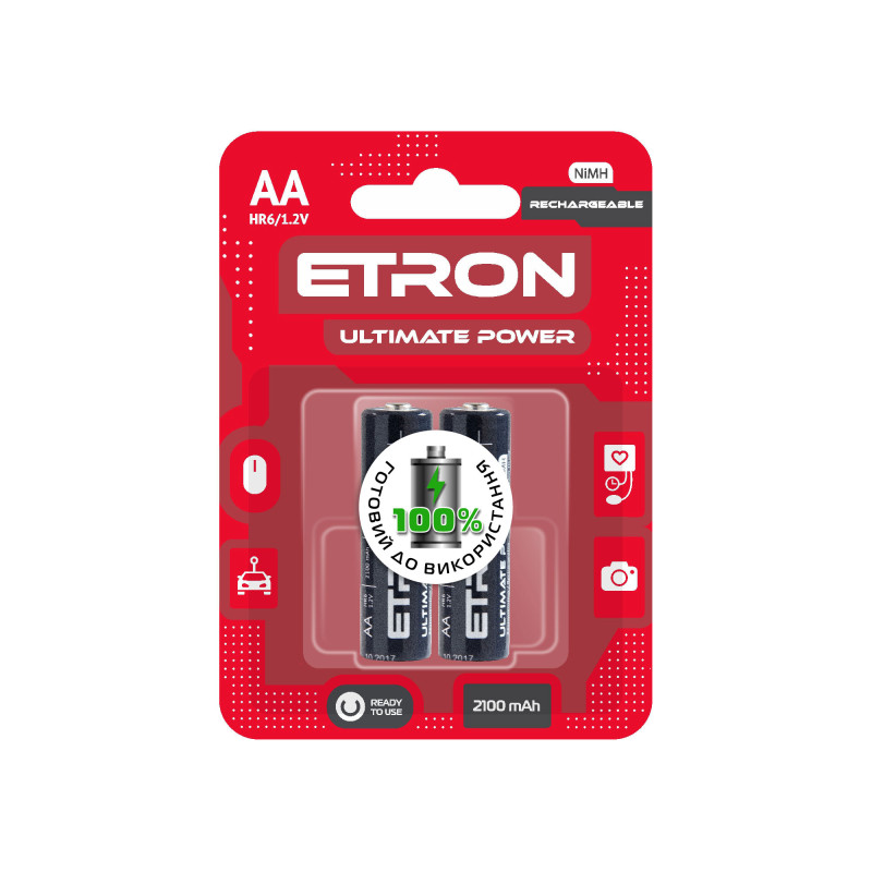 Акумулятор ETRON Ultimate Power R6, AA 2100mAh Ni-Mh Ready 2Use Blister, 2 pcs 2/24
