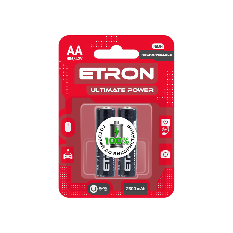 Акумулятор ETRON Ultimate Power R6, AA 2500mAh Ni-Mh Ready 2Use Blister, 2 pcs 2/24