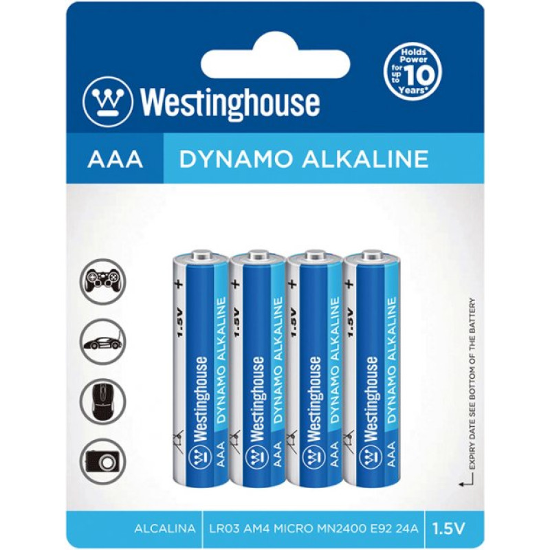 Лужна батарейка Westinghouse Dynamo Alkaline AAА/LR03 4шт/уп blister 4/96