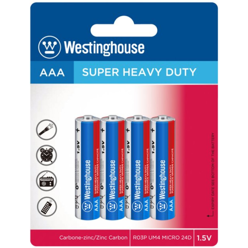 Сольова батарейка Westinghouse Super Heavy Duty AAA/R03 4шт/уп blister 4/96