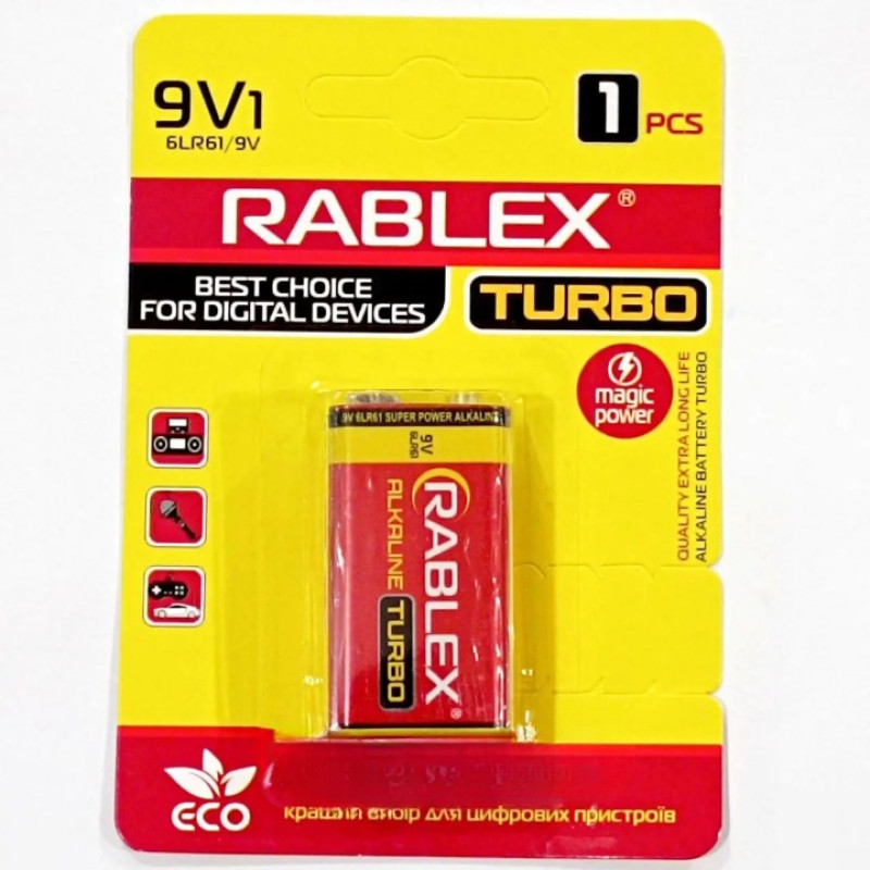 Батарейка Rablex TURBO 6LR61 крона лужна  BLISTER 1/12