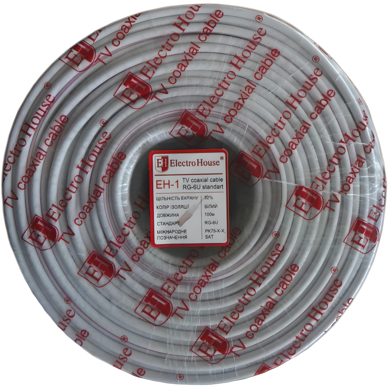 Кабель ElectroHouse TV coaxial RG 6U екран 32% EH-1 бухта 100 м