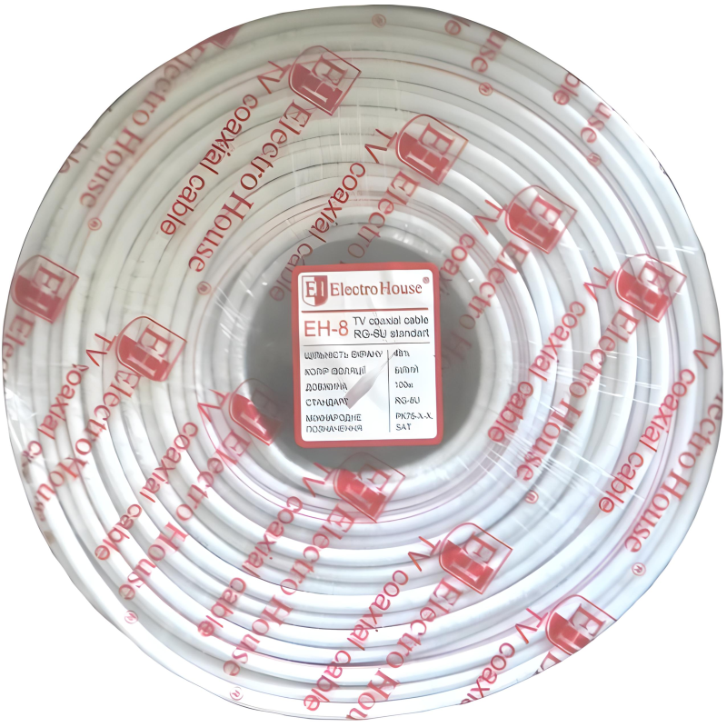Кабель ElectroHouse TV coaxial RG 6U (МЕДЬ) екран 48% EH-8 бухта 100 м
