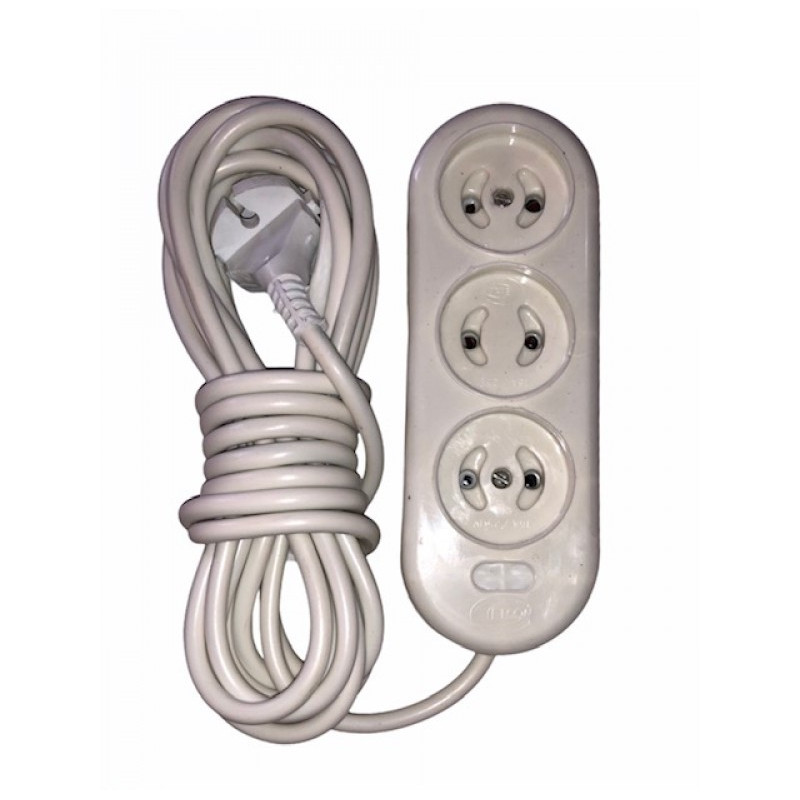 Подовжувач 3 гнізда/ 5м карболітова колодка 16А 250В (ПВС 2 * 0,75) БІЛИЙ S 80-5