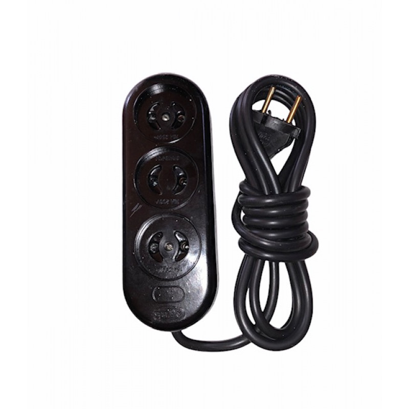 Подовжувач 3 гнізда/ 3м карболіт.колодка 16А 250В (ПВС 2 * 1,00) Чорний S 90-3