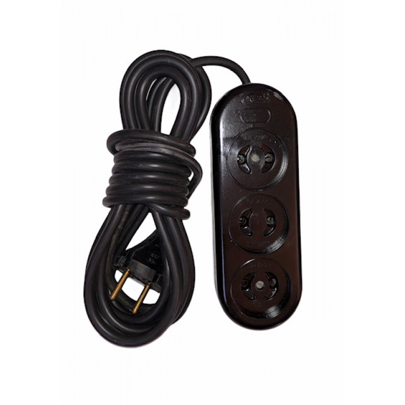 Подовжувач 3 гнізда / 5м карболітова колодка 16А 250В (ПВС 2 * 1,00) Чорний S 90-5