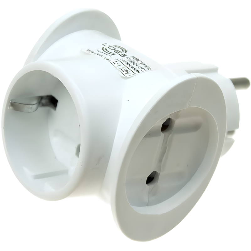 Трійник ТОКЕР полістирол/сталь 16А 250В із заземленням Гриб Білий  S 1002