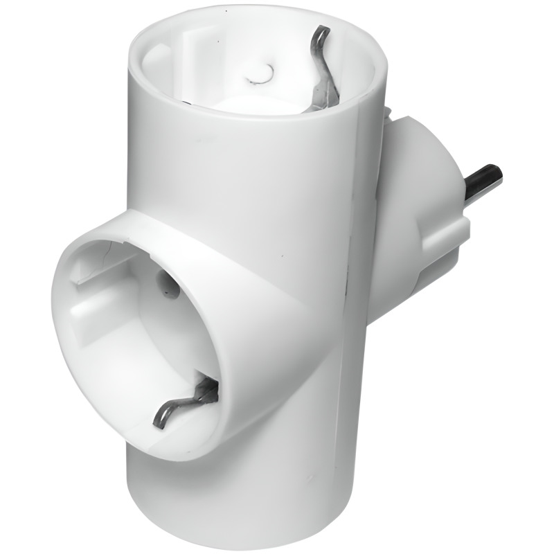 Трійник токер полістирол / сталь 16А 250В Із заземленням 3Т-3 Білий S 1003