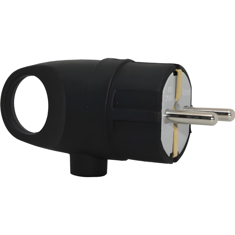 Вилка ТЕССО штепсельна з кільцем Каучук із заземленням 16А, 250B~ чорна 1шт/уп