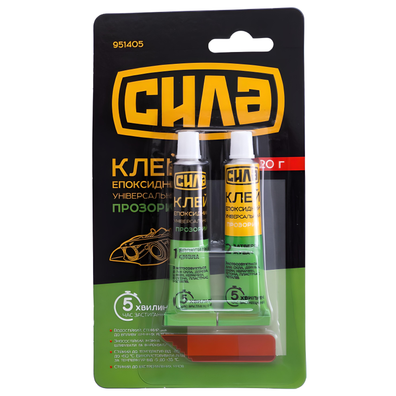 Двокомпонентний епоксидний клей, прозорий 20г (СИЛА - Інструмент)