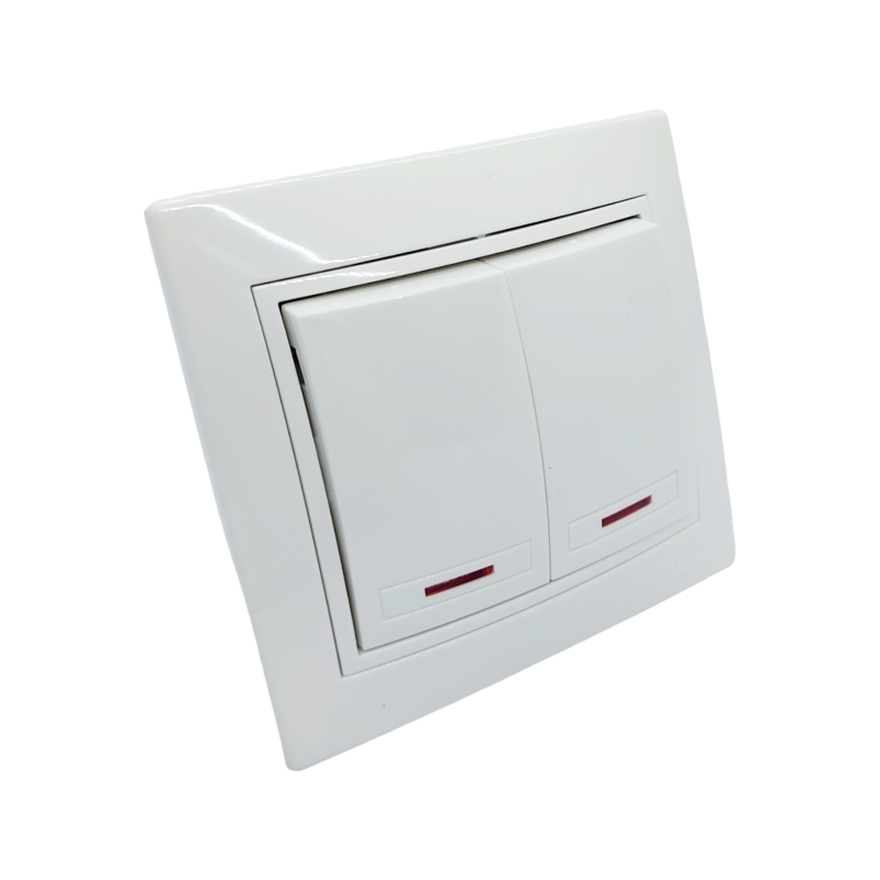 MIRA Вимикач подвійний з підсвіткою білий з білою вставкою (1/10шт/120шт)