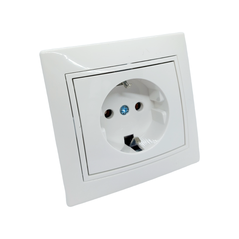 MIRA Розетка із заземленням ПБТ біла з білою вставкою (1/10шт/120шт)