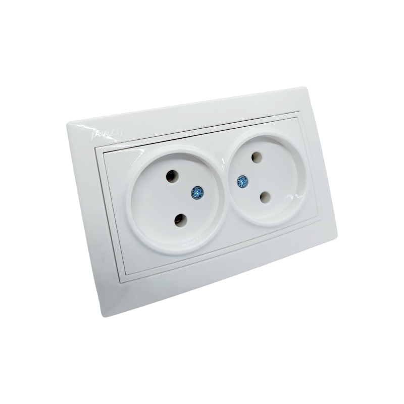 MIRA Розетка подвійна без заземлення ПБТ біла з білою вставкою (1/10шт/120шт)