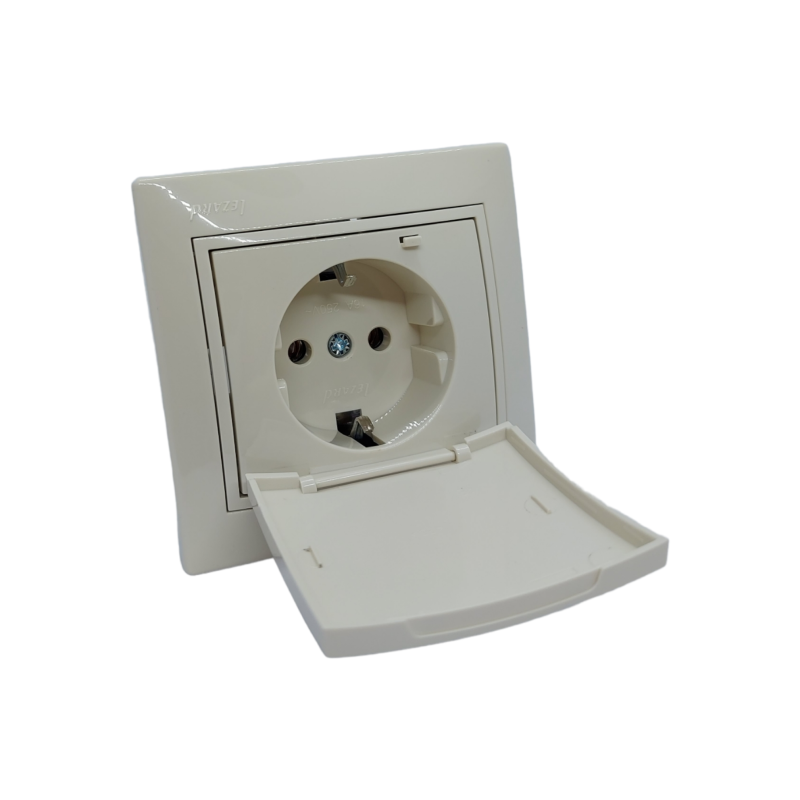 MIRA Розетка із заземленням з кришкою крем зі вставкою (1/10шт/120шт)