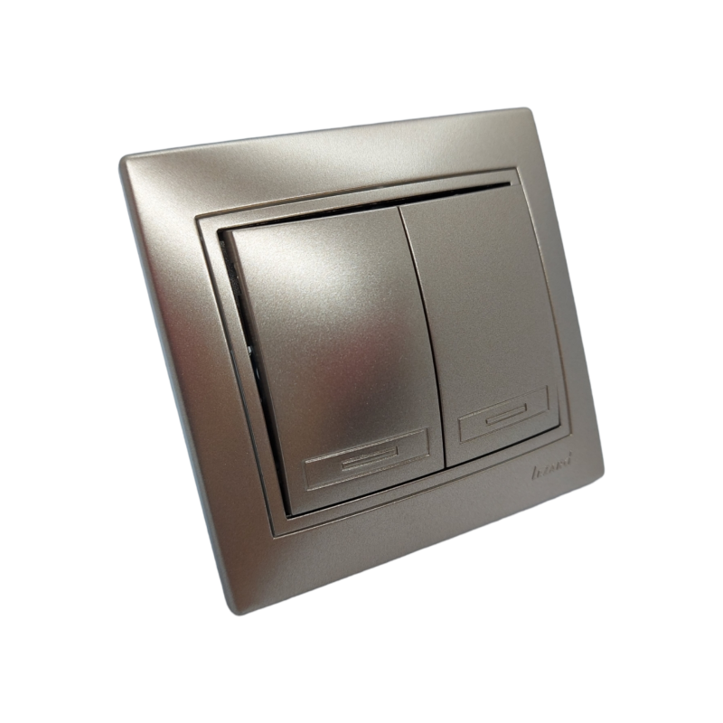 MIRA Вимикач подвійний світло-коричневий перламутр зі вставкою (1/10шт/120шт)