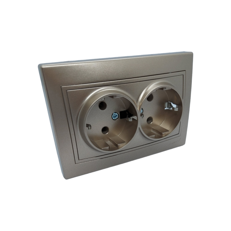 MIRA Розетка подвійна із заземленням світло-коричневий перламутр зі вставкою (1/10шт/120шт)