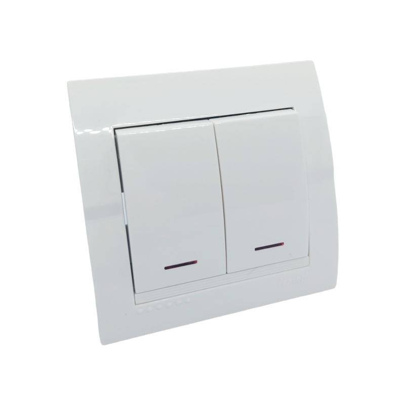 DERIY Вимикач подвійний з підсвіткою білий (1/10шт/120шт)