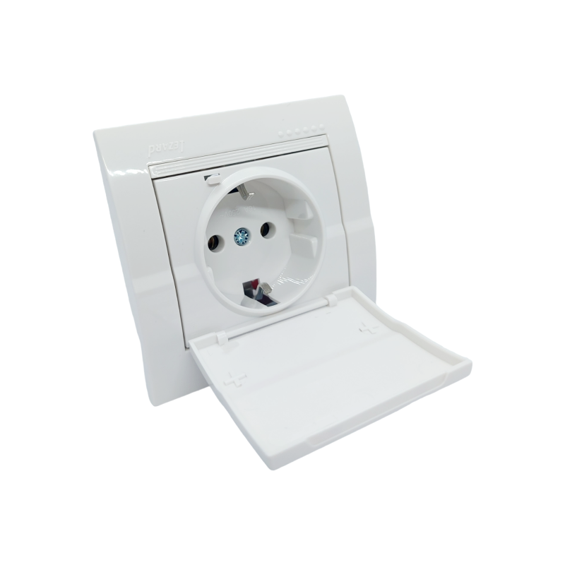 DERIY Розетка із заземленням з кришкою біла (1/10шт/120шт)