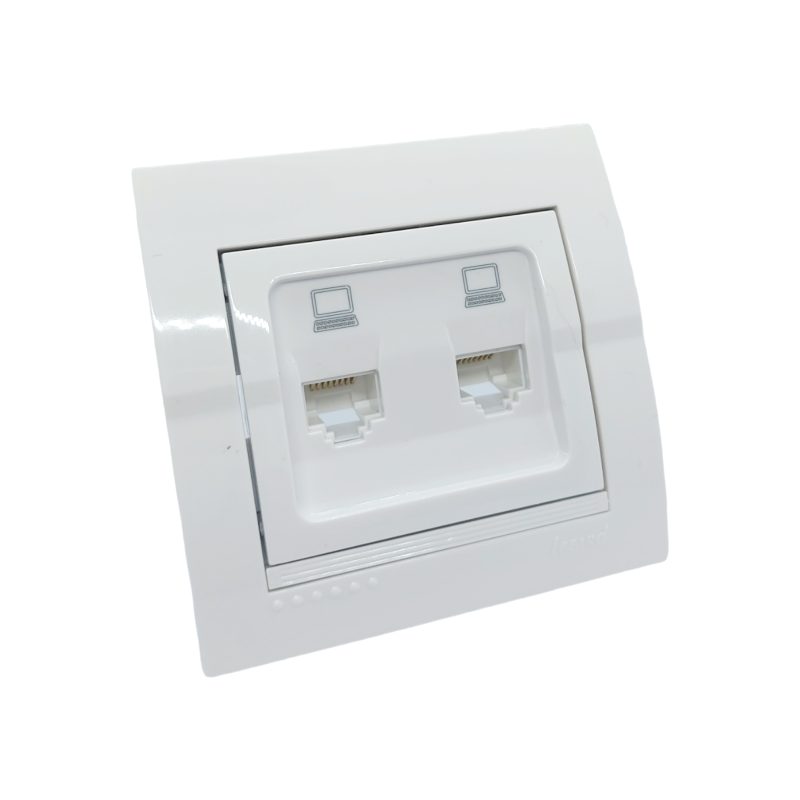 DERIY Розетка комп'ютерна подвійна біла (1/10шт/120шт)