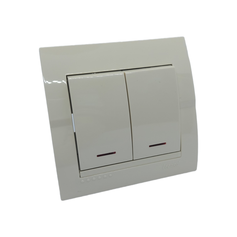 DERIY Вимикач подвійний з підсвіткою крем (1/10шт/120шт)