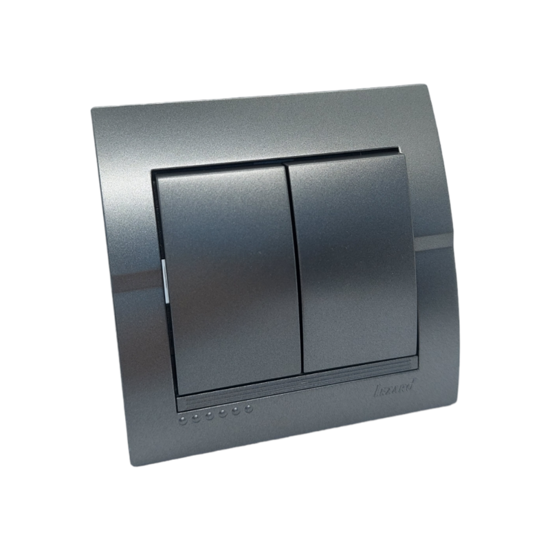 DERIY Вимикач подвійний темно-сірий металік (1/10шт/120шт)