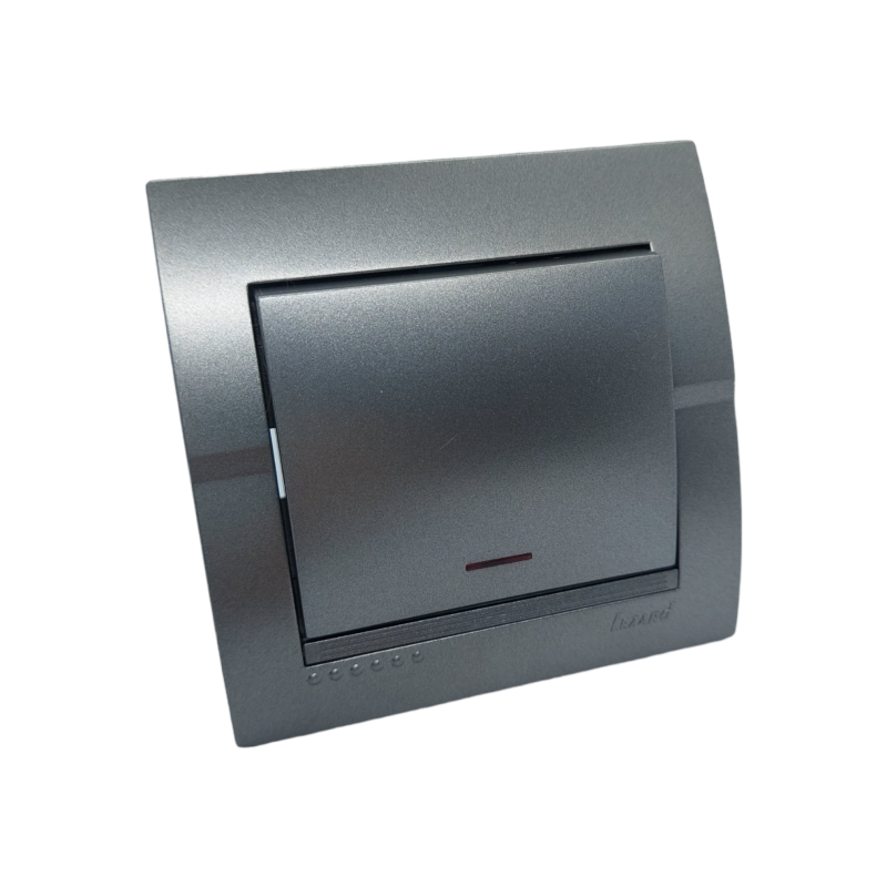 DERIY Вимикач з підсвіткою темно-сірий металік (1/10шт/120шт)